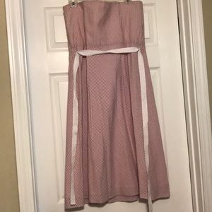 Pink and white seersucker dress